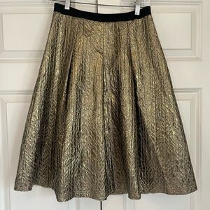Cato Metallic Gold Pleated A-Line Skirt, Size 2